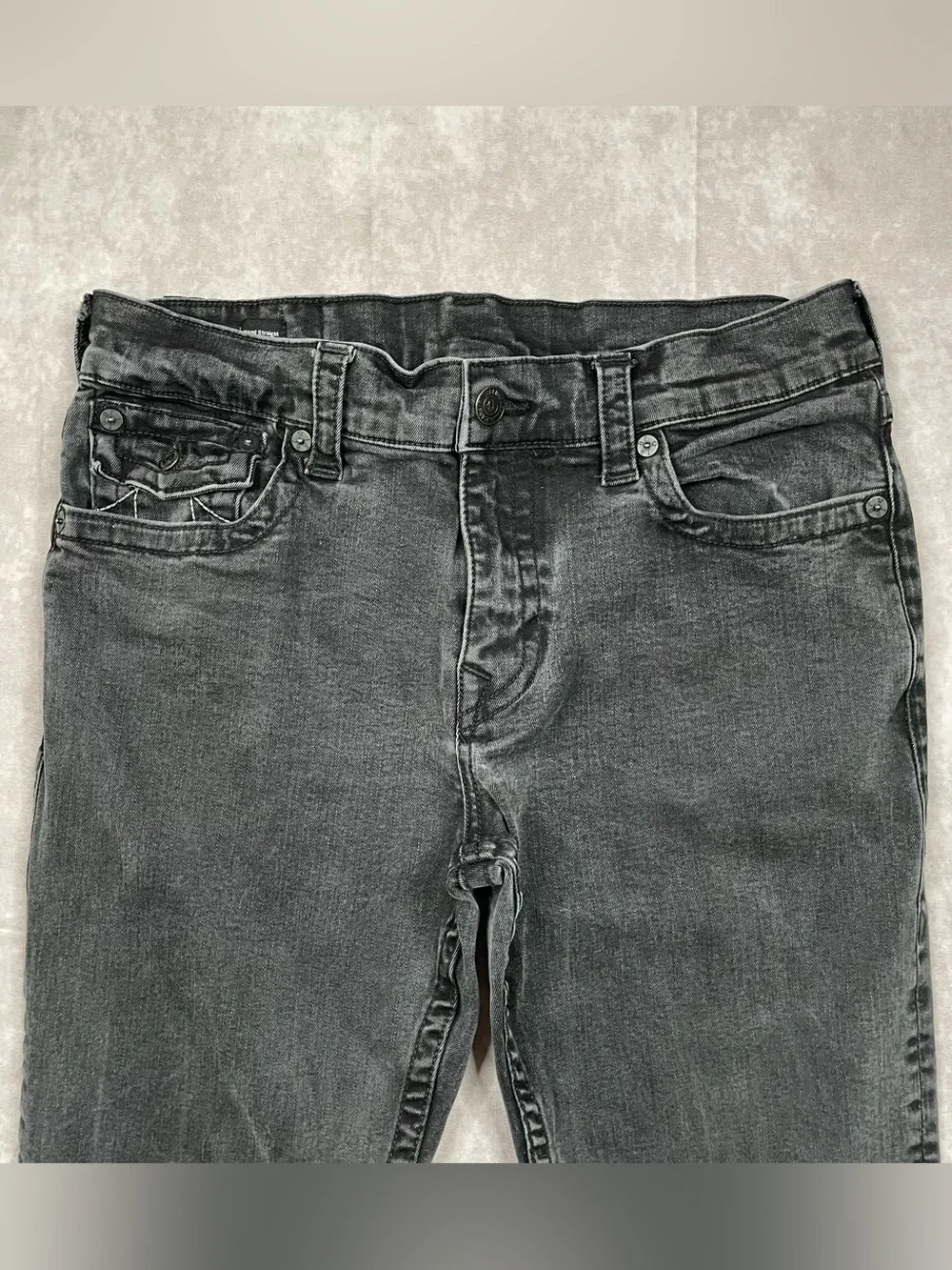True Religion Ricky Jeans Mens Size 33 Black Back Flap Pocket Relaxed Straight